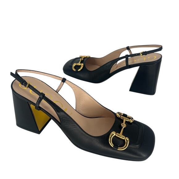 Gucci Baby Horsebit Slingback Pumps Black Leather Size 41 - Picture 4 of 16